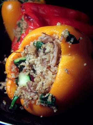 Leftover Turkey and Couscous Stuffed Peppers