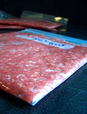 Beef frozen flat in zip lock back