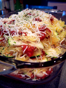 Zucchini and Spaghetti Squash "Lasagna" before