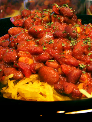 Vegetarian Chili over Spaghetti Squash