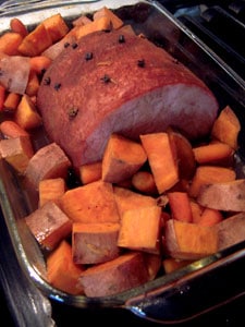 Baked Ham with Sweet Potatoes and Carrots - after