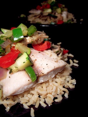 Mahi Mahi with Sautéed Vegetables over Brown Rice