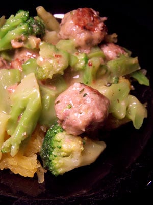 Mini Turkey Balls & Broccoli over Speghetti Squash
