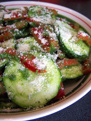 Zucchini & Red Pepper Salad with Spinach “Pesto”