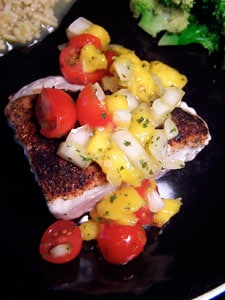 Blackened Ahi Tuna with Simple Mango Salsa top view