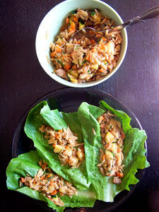 Asian Inspired Turkey Orzo Lettuce Wraps overhead