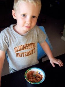 Toddler eating turk-a-roni 2