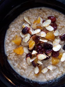 Green Tea Oatmeal with Dried Fruit and Slivered Almonds