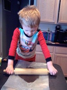 Chocolate Cookie Crisps  - rolling the dough