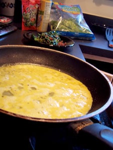 Spinach and Bacon Egg Wraps - in the pan