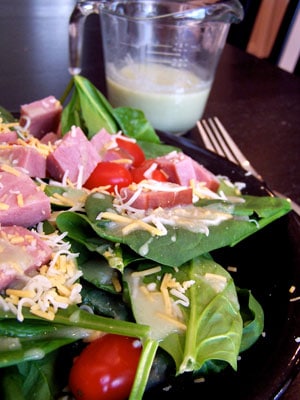 Wonderfully Wicked Wasabi Dressing on top of a salad