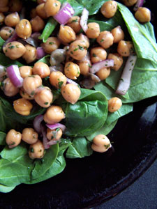 Sweet Pomegranate Chickpeas with Optional Tuna on a salad