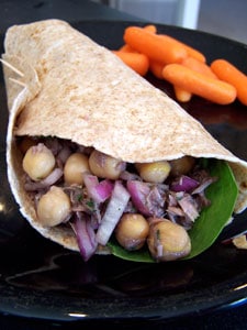Sweet Pomegranate Chickpeas with Optional Tuna in a wrap