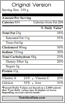 Whole Wheat Pasta Pie - Original Nutritional information