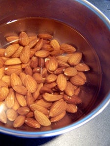 almonds soaking in water
