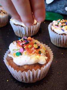 Quick & Light Pumpkin Spice Cupcakes with Cheesecake Frosting - sprinkling