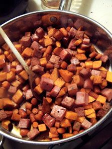 Ham and Sweet Potato Skillet - before