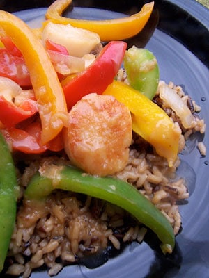 Idea: Sweet and Sour Scallops and Peppers over Rice