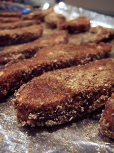 breaded salmon stick after