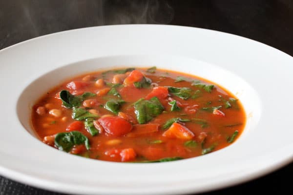 bowl of Spiced Up Tomato Soup with Pinto Beans