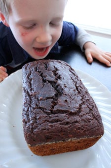Chocolate Cherry Almond Vita-Loaf eating