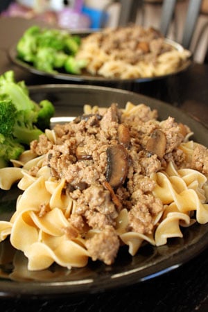Turkey and Mushrooms over Noodles
