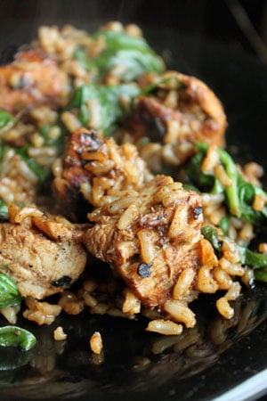 POM Marinated Chicken with Brown Rice and Spinach