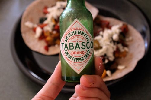 Skillet Veggie and Feta Tacos - tabasco