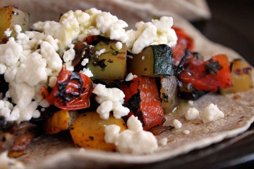 Skillet Veggie and Feta Tacos - close up