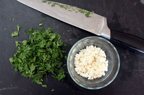 Yellow Squash and Pom Couscous Salad with Cilantro and Feta - the feta and cilantro