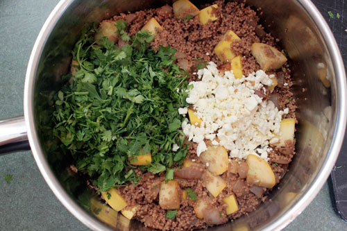 Yellow Squash and Pom Couscous Salad with Cilantro and Feta