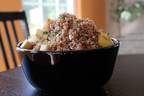 Yellow Squash and Pom Couscous Salad with Cilantro and Feta - the bowl