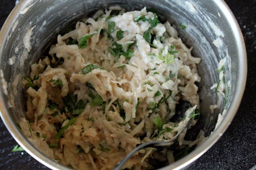 Turnip Parsley Cakes - the finished batter