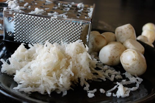Turnip Parsley Cakes - the turnips grated