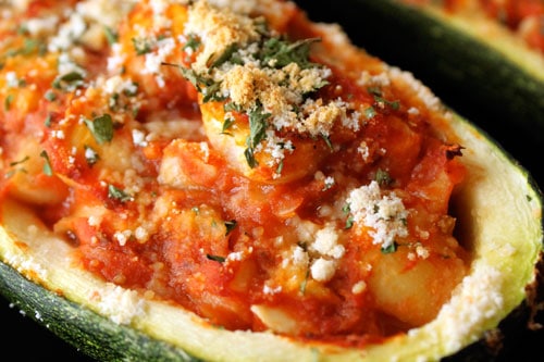 Stuffed Zucchini Pizza Style (with Feta, of Course!) Close up