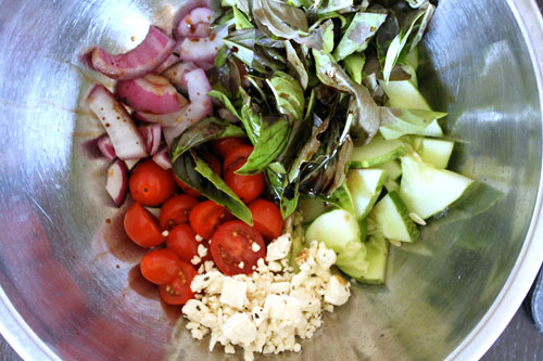 Basil Feta Cucumber Salad - before toss