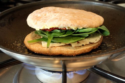 Grilled Hummus and Feta Sandwich with Sun-Dried Tomatoes and Baby Spinach - step 1