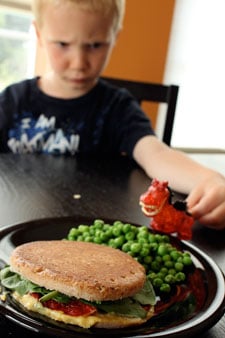 Grilled Hummus and Feta Sandwich with Sun-Dried Tomatoes and Baby Spinach - little guy!