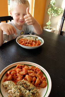 Idea: Parmesan Dusted Chicken Fingers with Whole Wheat Pasta and Sun-Dried Tomato Sauce - before