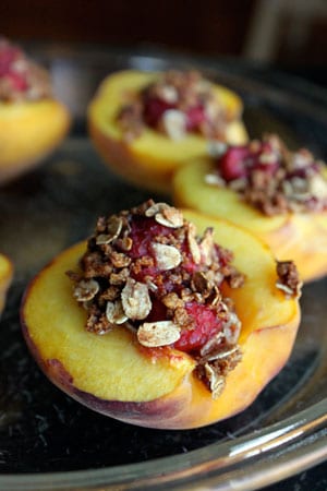 Raspberry Stuffed Peaches