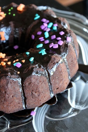 Almost Homemade Chocolate Banana Bundt with Chocolate Glaze