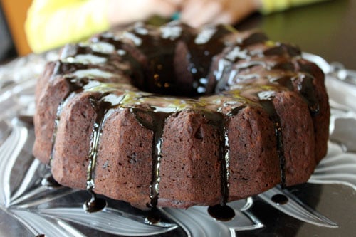 Almost Homemade Chocolate Banana Bundt with Chocolate Glaze - the glaze
