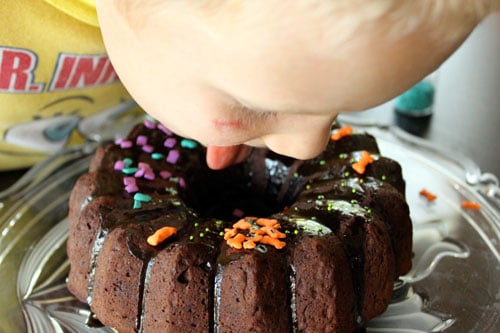 Almost Homemade Chocolate Banana Bundt with Chocolate Glaze - more waiting