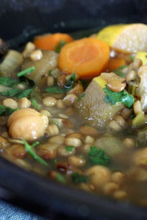 Moroccan Inspired Soup with Lentils, Chickpeas and Couscous