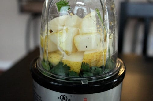 Pear Cilantro Dressing Over Mixed Greens- step 1