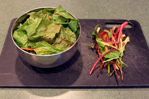 Warm Chard Salad with Turnips, Almonds and Dried Cherries - seperated