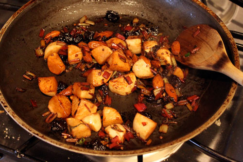 Warm Chard Salad with Turnips, Almonds and Dried Cherries - the skillet