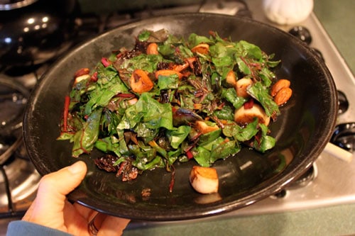 Warm Chard Salad with Turnips, Almonds and Dried Cherries - finished