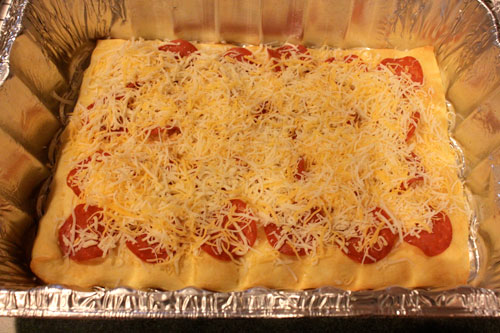 Deep Dish Crescent Pizza Casserole - cheese and pepperoni
