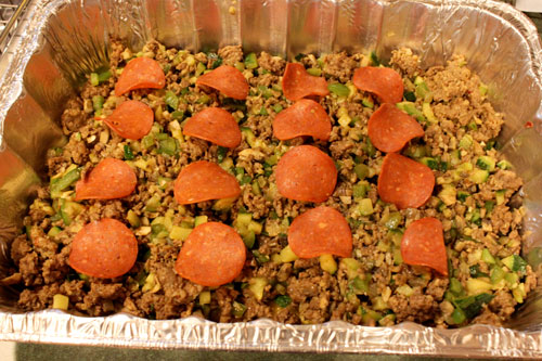 Deep Dish Crescent Pizza Casserole - add the meat